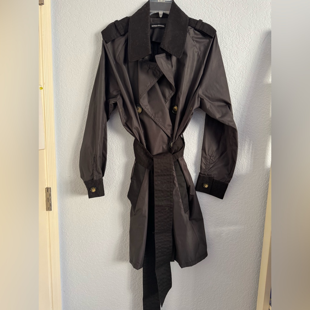 Sonia Rykiel Black Double-Breasted Trench Coat